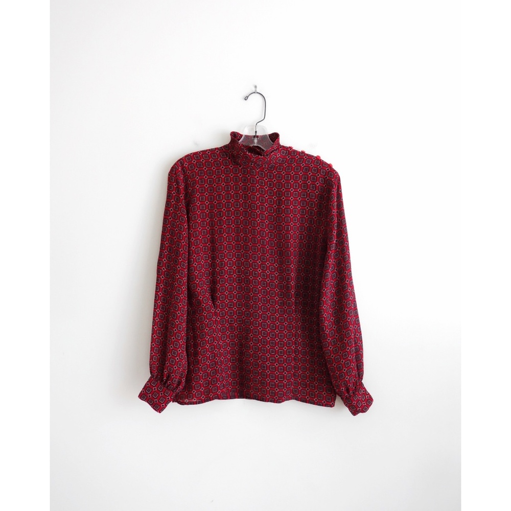 Vintage Red Black Geo Print Mock Neck Top sz 6
